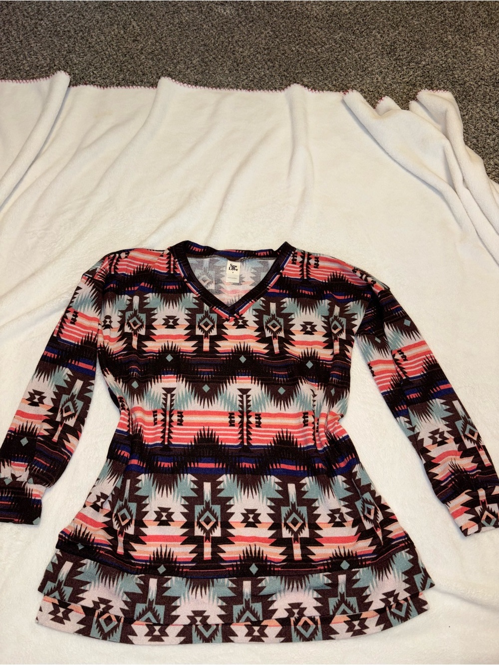 Sew In Love Aztec Print Long Sleeve Top in Pink, Black, Teal